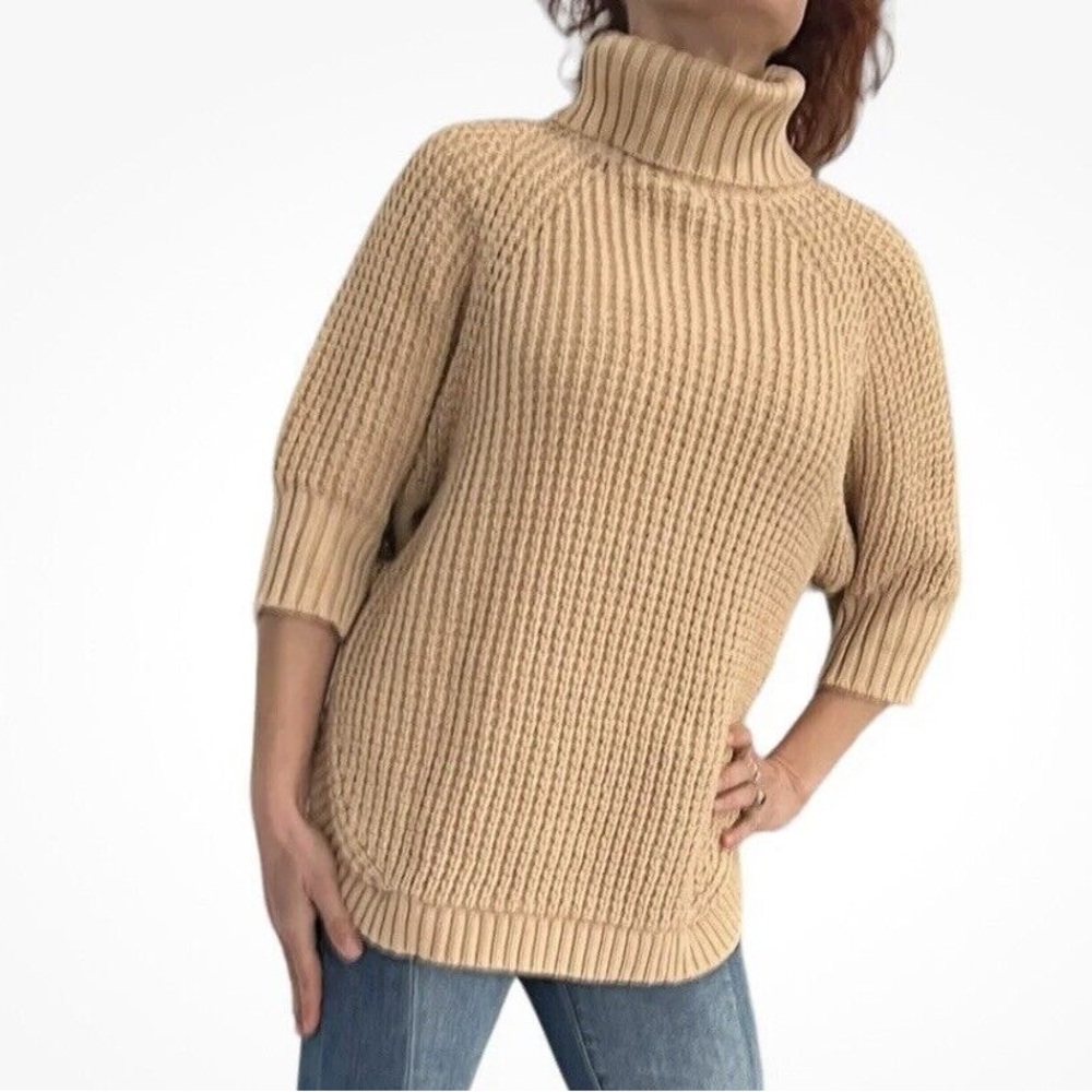 J. Crew Turtleneck cotton poncho in Sandy Beach sweater size S/M - Picture 2 of 16